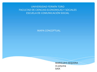 UNIVERSIDAD FERMÍN TORO
FACULTAD DE CIENCIAS ECONOMICAS Y SOCIALES
     ESCUELA DE COMUNICACIÓN SOCIAL




             MAPA CONCEPTUAL




                          MARIELBYS SEQUERA
                          22.329.024
                          SAIA
 
