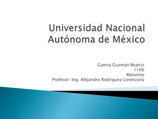 Guerra Guzmán Beatriz
                                        1106
                                    Matutino
Profesor: Ing. Alejandro Rodríguez Lorenzana
 