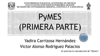 PyMES
(PRIMERA PARTE)
Yadira Carrizosa Hernández
Victor Alonso Rodriguez Palacios
Se autoriza la reproducción de “Pymes”.
 