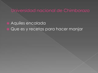 Universidad nacional de Chimborazo,[object Object],Aquiles encalada ,[object Object],Que es y recetas para hacer manjar,[object Object]