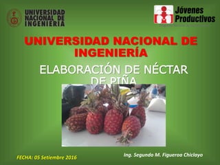 UNIVERSIDAD NACIONAL DE
INGENIERÍA
ELABORACIÓN DE NÉCTAR
DE PIÑA
Ing. Segundo M. Figueroa ChiclayoFECHA: 05 Setiembre 2016
 