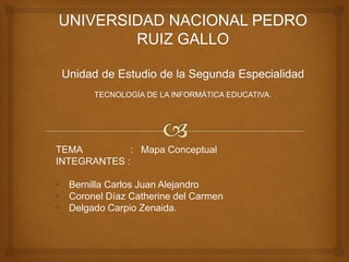 TEMA : Mapa Conceptual
INTEGRANTES :
• Bernilla Carlos Juan Alejandro
• Coronel Díaz Catherine del Carmen
• Delgado Carpio Zenaida.
 