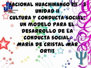 nacional huachinango 211 – 3
         unidad II
cultura y conducta social:
    un modelo para el
     desarrollo de la
      conducta social.
   María de Cristal Mar
           Ortiz
 