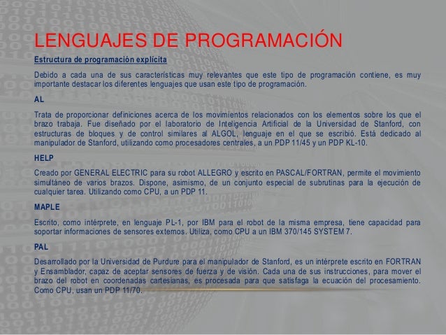Lenguajes de programacion para Robotica