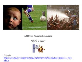 CommunicatieWeb 1.0Web 2.0Enkele voorbeeldenCommunicatieCommunicatie met de site/systeem (zoeken)Communicatie met de organisatie/providers (zoeken)