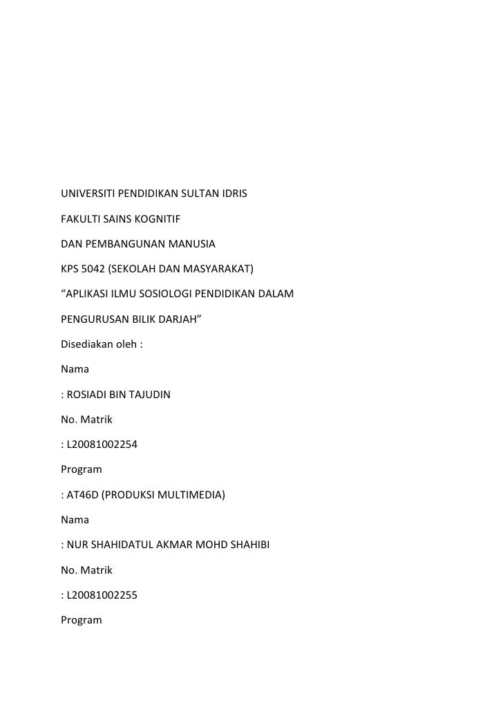 Universiti pendidikan sultan idris sekolah n masy