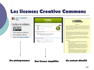Les licences Creative Commons




Des pictogrammes   Une licence simplifiée   Un contrat détaillé

                                                             128
 