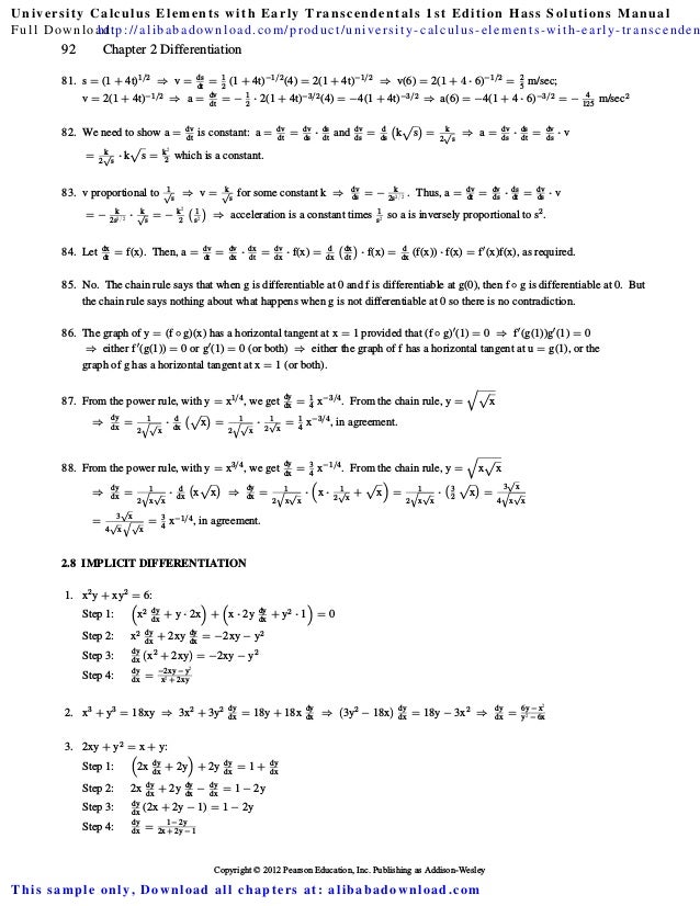 University Calculus Elements With Early Transcendentals 1st Edition H