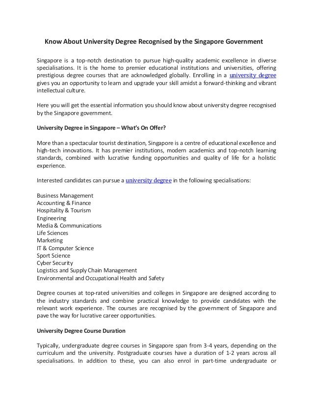 Know About University Degree Recognized by the Singapore Government