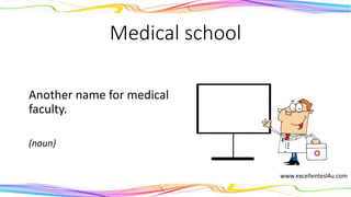 Medical school
Another name for medical
faculty.
(noun)
 