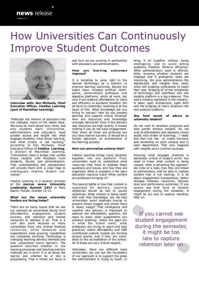 How Universities Can Continuously Improve Student Outcomes Ken Mich