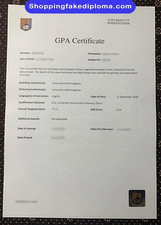 University of Birmingham CPA fake certificate from shoppingfakediploma.com