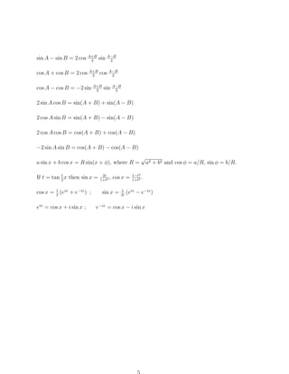 University of manchester mathematical formula tables | PDF
