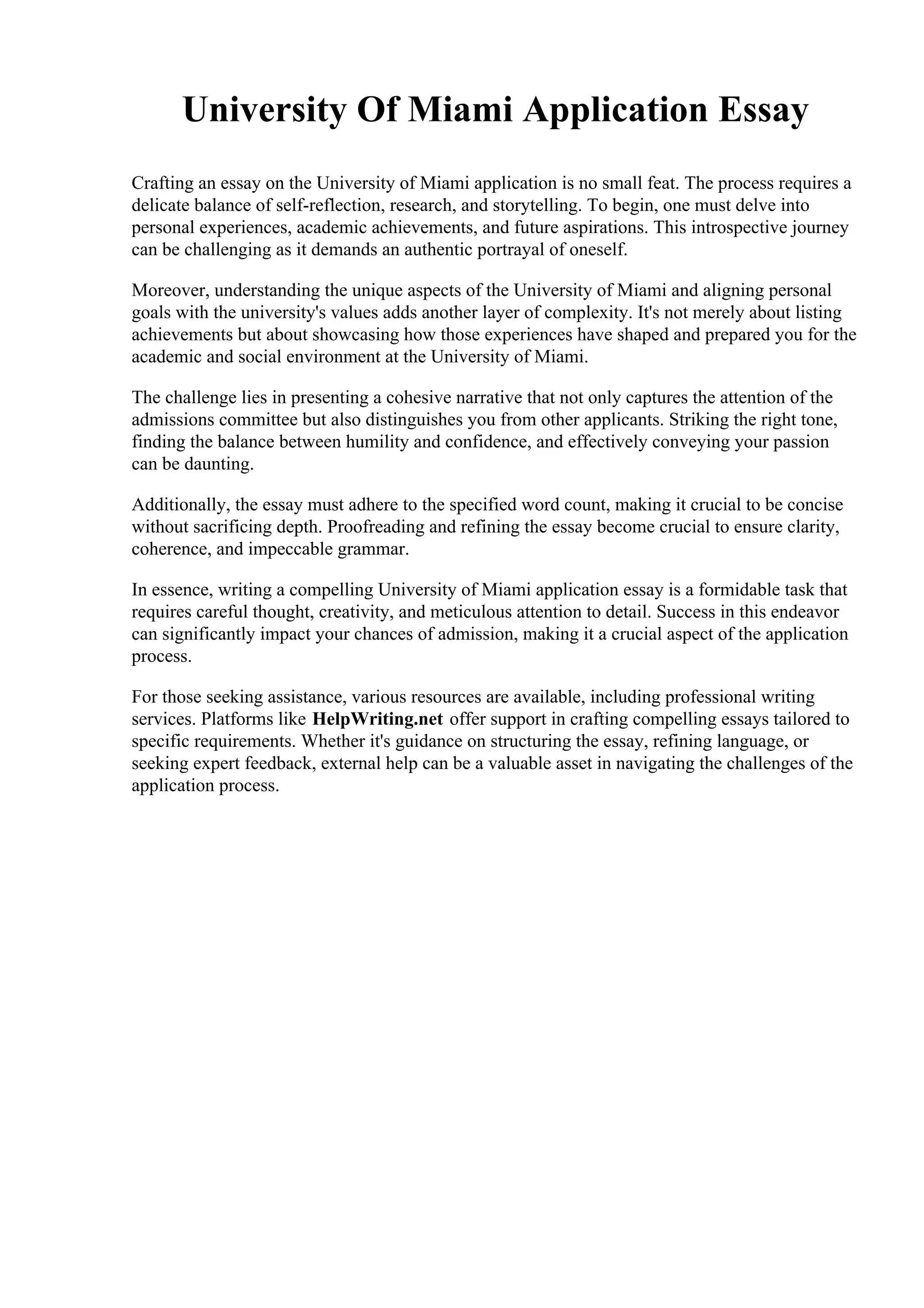 University Of Miami Application Essay.pdf