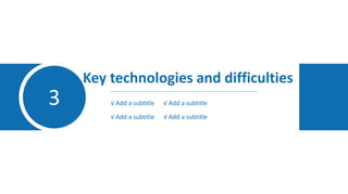 3
Key technologies and difficulties
√ Add a subtitle √ Add a subtitle
√ Add a subtitle √ Add a subtitle
 