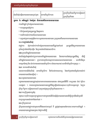saklviTüal½yExµrbec©kviTüanigRKb;RKg

                                                                   RkumRbwkSaPi)alkic©karbNÐitsPa
sMeNIrsMubegáIteKalneya)ayRKb;RKg saklviTüaFikarrg
                                                                   RkumRbwkSaPi)al
Rbkar 6. GPivDÆn_ EksMrYl nigvaytMéleKalneya)ay
      karGPivDÆn_ b¤EksMrYleKalneya)ay³
      * karTTYlsÁal;tMrUvkar

      * bMErbMrYlenAkñúgyuT§sa®sþ nigsßankar

      * kalviPaKsMrab;vaytMéleKalneya)ay

      * bBaðaenAkñúgkarGnuvtþnigkarbkRsayeKalenya)ay b¤KmøatenAvisalPaBeKalneya)ay

      6>1 kaerobcMsMeNIrsMu
      CapøÚvkar tMrYvkarsMrab;karEksMrYleKalneya)ayKWRtUv)ankMNt; GñkRtYtBinitüeKalneya)ay
      KYrEterobcMsMeNIsMubegáIt nigRbKl;sMeNIrdl;elxaFikar.
      6>2 RkumGPivDÆn_eKalneya)ay
      sMeNIrsMuKUrEtpþl;sMrab;RkumkargarGPivDÆn_eKalneya)ay nigraykarN_dl;GñkRtYtBinitü edIm,I
      GPivDÆn_eKalneya)ay. RkumkargarKYrEtmanGñkÉkeTssresreKalneya)ay / smaCiknwgrYm
      manGñkCMnaj nig sMrab;eKalneya)aysikSaFikar y:agehacNas; smaCiksikSaFikarmYyrUb .
      6>3 ÉkPaBelIksMeNIrsMu
      eBlÉkPaBelIsMeNIrsMu saklviTüaFikar nwgkMNt;PaBsmrmü EdlKaMRTedaysiT§GMNacsMrab;
      eKalneya)ayEdlesñIrsMu .
      6>4 BRgageKalneya)ay
      BRgageKalneya)ayRtUvGnuvelamtameKalneya)ayenH edayR)as;nItiviFi meFüa)ay TMrg; KMrUEbb
      bTepSg² . ÉksarBRgageKalneya)ayRtUvBinitüeLIgedayGnuKN³kmµaFikarTTYlbnÞúk énRkum
      RbwkSa kic©kar bNÐitsPaBGb;rM munRbKl;CUnRkumRbwkSaPi)alÉkPaB .
      6>5 kareRbIR)as;BakSs½BÞ
      GnuKN³kmµaFikarTTYlbnÞúkRtUvshkarCamYyed)a:tWm:gesñIsMueKalneya)ayedIm,IerobcMnigsikSaGMBI
      BakSbec©keTssMxan;²EdlcaM)ac; .
      6>6 RbWkSaeyabl;
      RbwkSaeyablCapøÚvkarCamYyPaBKWEdlcab;GarmµN_ KW RtUvpþl;Gnusasn_tamry³eKalkarGPivDÆn_ .
      eKalneya)ayRtUv)anBRgag vatMrUvkaredIm,I

   5 RkumRbwkSakic©karbNÐitsPaGb;rM           BRgageKalkarN_ENnaMGMBIeRKagrcnasm<½n§eKalneya)ay
 