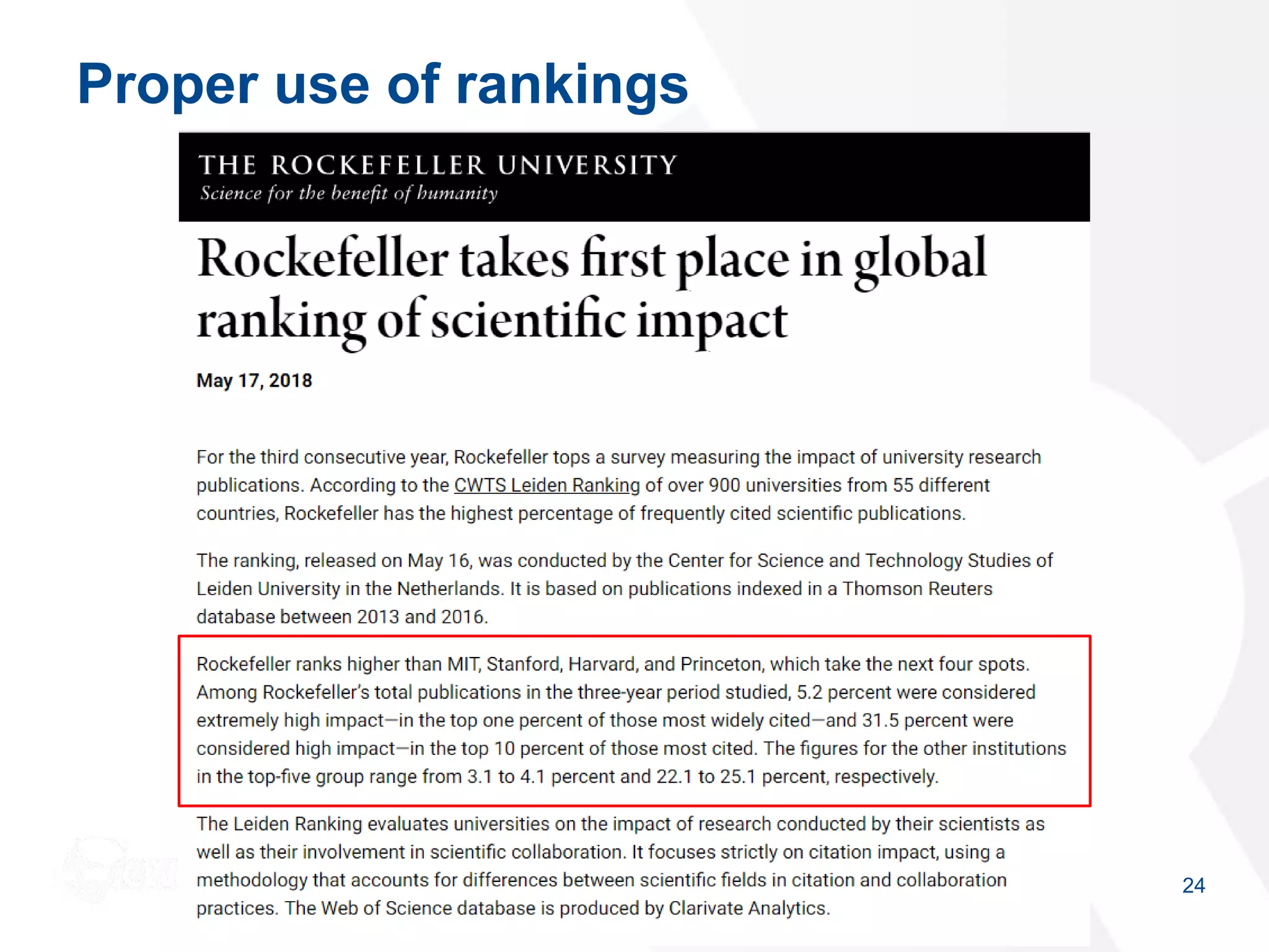 Proper use of rankings
24
 