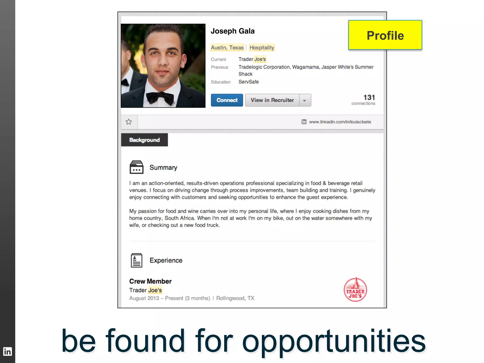 Joseph Gala!

Profile

be found for opportunities

TALENT SOLUTIONS

 