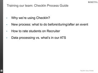 Training our team: CheckIn Process Guide

• 

Why we’re using CheckIn?

• 

New process: what to do before/during/after an...