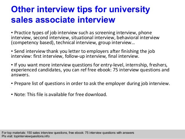 University sales associate interview questions and answers