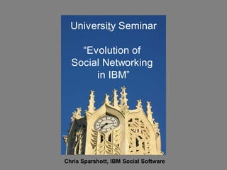 University Seminar

    “Evolution of
  Social Networking
       in IBM”




Chris Sparshott, IBM Social Software
 