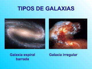 TIPOS DE GALAXIAS Galaxia espiral barrada Galaxia irregular 