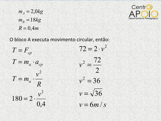 O bloco A executa movimento circular, então: 