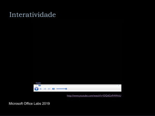 Interatividade




                             http://www.youtube.com/watch?v=DQdGvfV4WnU


Microsoft Office Labs 2019
 