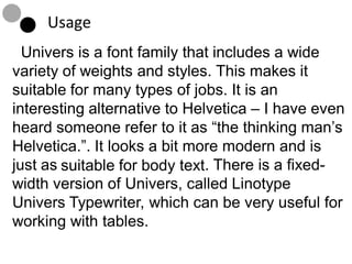 Univers – dpiCENTER Typography class presentation | PDF
