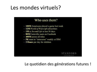 Les mondes virtuels?




     Le quotidien des générations futures !
 