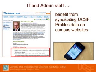 IT and Admin staff …
benefit from
syndicating UCSF
Profiles data on
campus websites

 