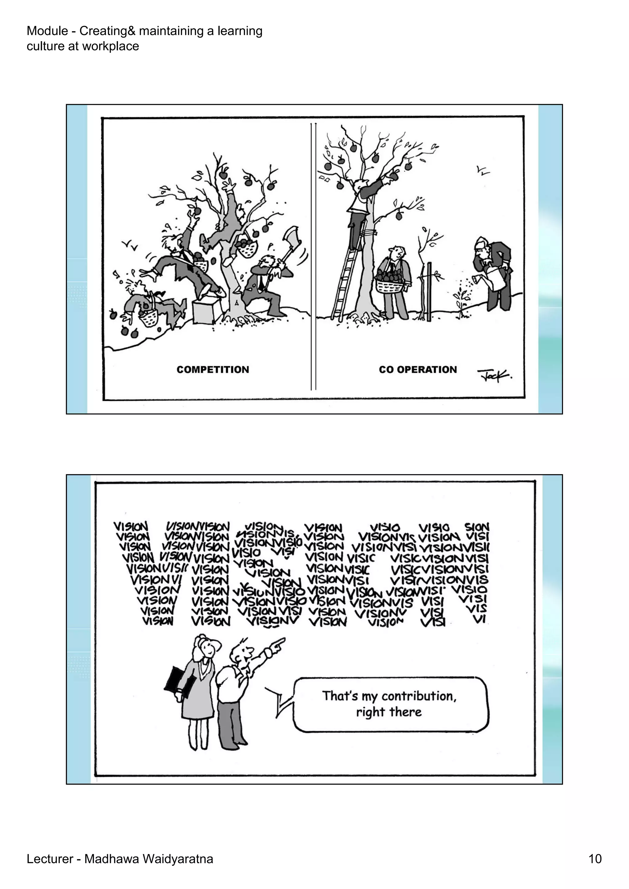 Module - Creating& maintaining a learning
culture at workplace
Lecturer - Madhawa Waidyaratna 10
 