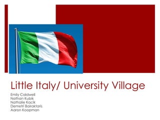 Little Italy/ University Village 
Emily Caldwell 
Nathan Kubik 
Nathalie Kacik 
Demetri Bairaktaris 
Aaron Koopman 
 