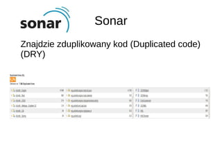 Sonar
Znajdzie zduplikowany kod (Duplicated code)
(DRY)
 