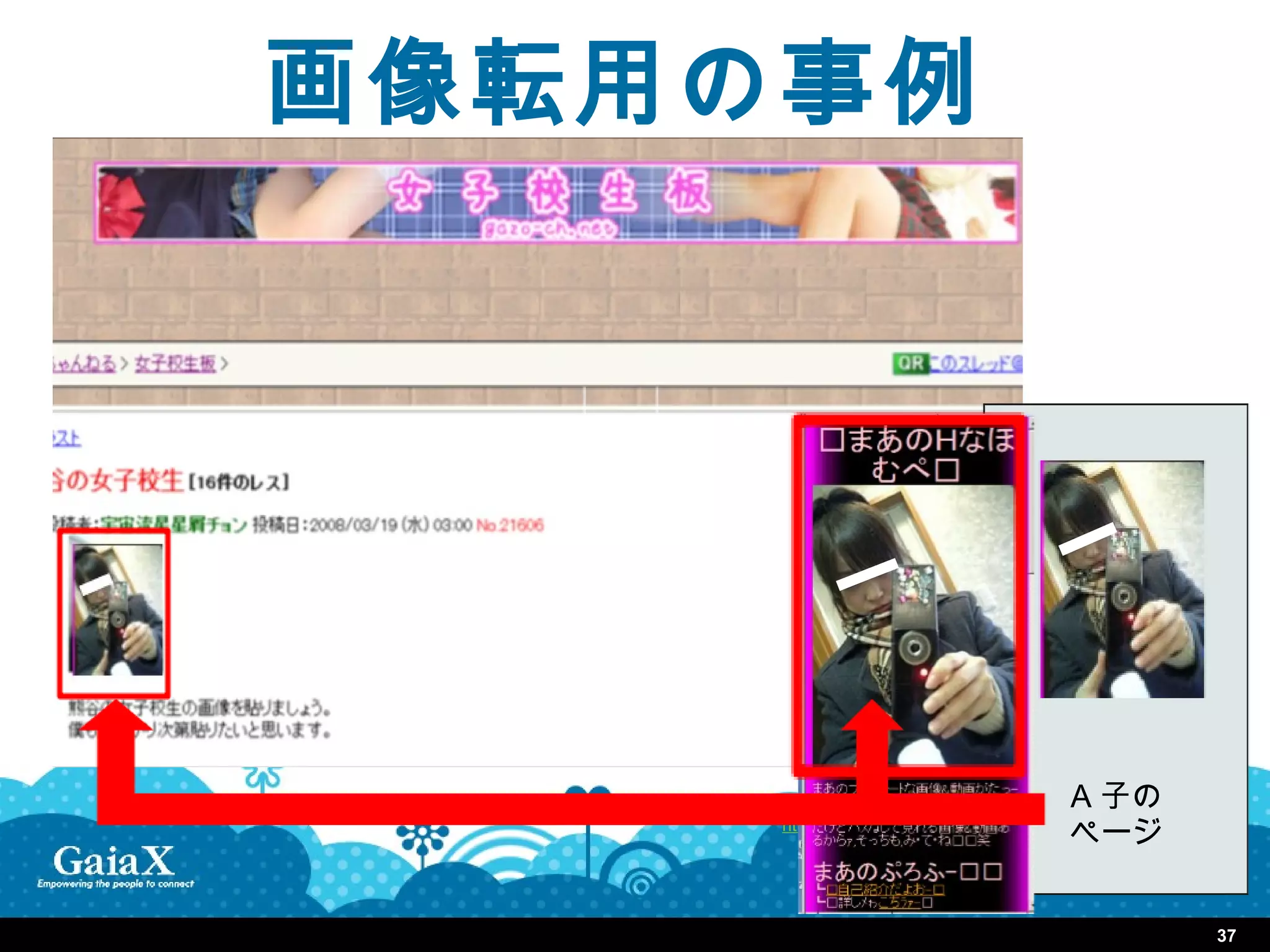 画像転用の事例




                               A 子の
     http://www.gazo-ch.net/
                               ページ


                                      37
 