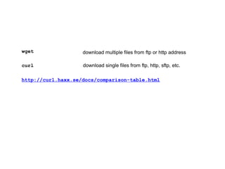 wget download multiple files from ftp or http address
curl download single files from ftp, http, sftp, etc.
http://curl.haxx.se/docs/comparison-table.html
 