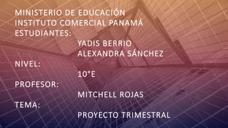 FABRIKAM
MINISTERIO DE EDUCACIÓN
INSTITUTO COMERCIAL PANAMÁ
ESTUDIANTES:
YADIS BERRIO
ALEXANDRA SÁNCHEZ
NIVEL:
10°E
PROFESOR:
MITCHELL ROJAS
TEMA:
PROYECTO TRIMESTRAL
 