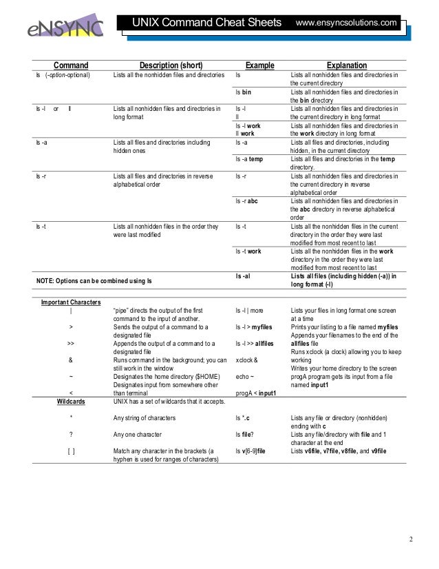 UNIX Command Cheat Sheets