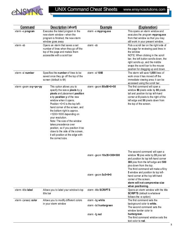 UNIX Command Cheat Sheets