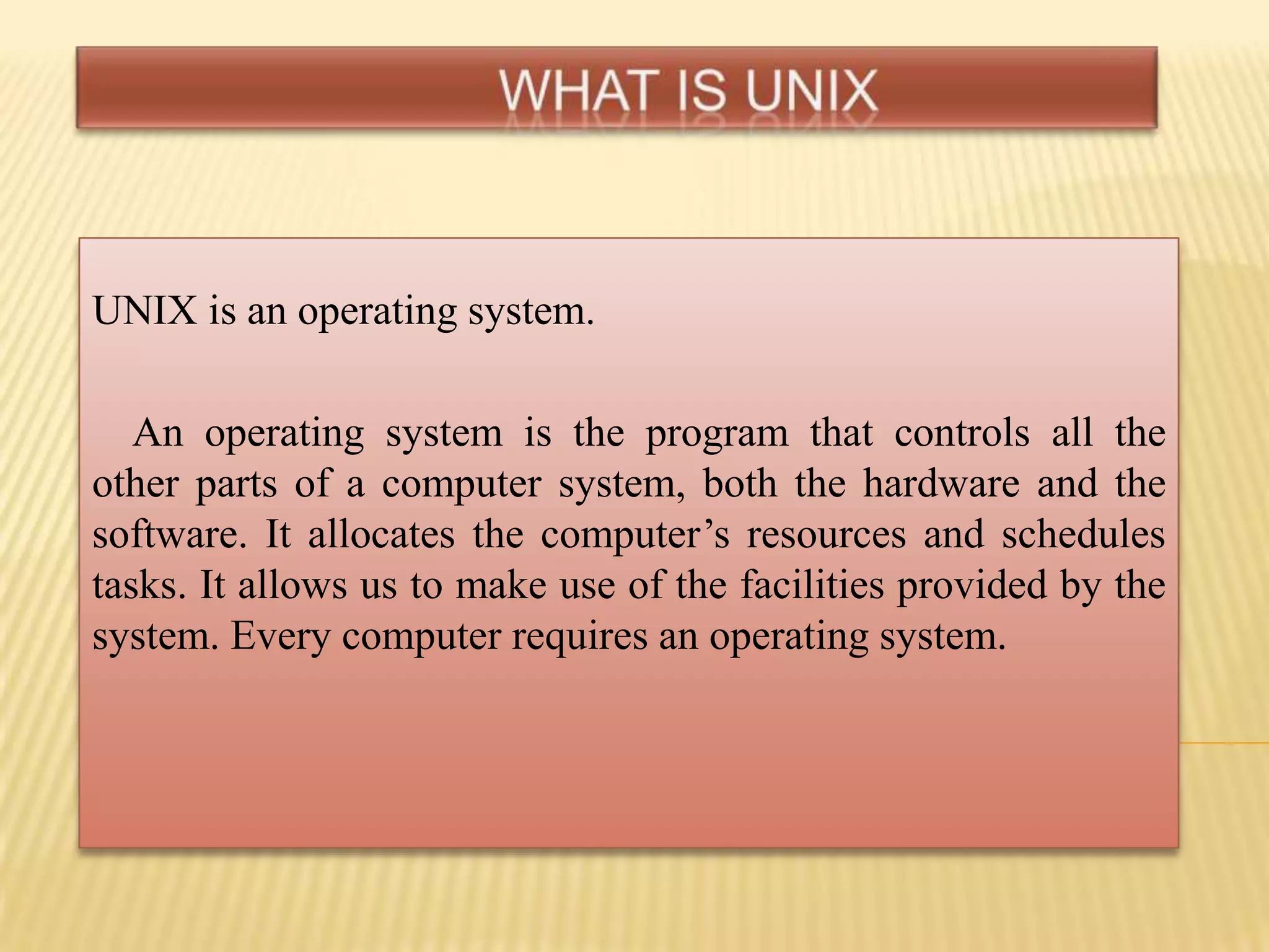 Unix Operating System | PPTX | Operating Systems | Computer Software ...