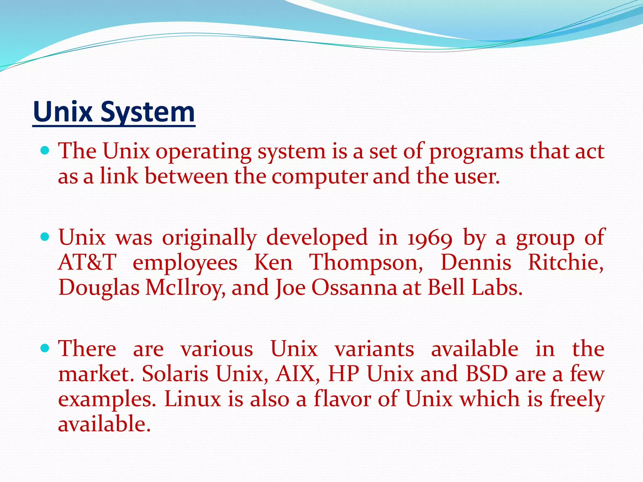 Unix operating system architecture with file structure | PPT