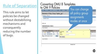 Rule of Separation
This rule aims to let
policies be changed
without destabilizing
mechanisms and
consequently
reducing the number
of bugs.
 
