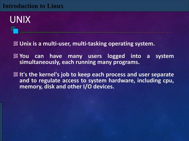 Unix ppt | PPTX | Operating Systems | Computer Software and Applications