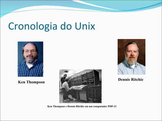 Cronologia do Unix Ken Thompson e Dennis Ritchie em um computador PDP-11 Ken Thompson Dennis Ritchie 