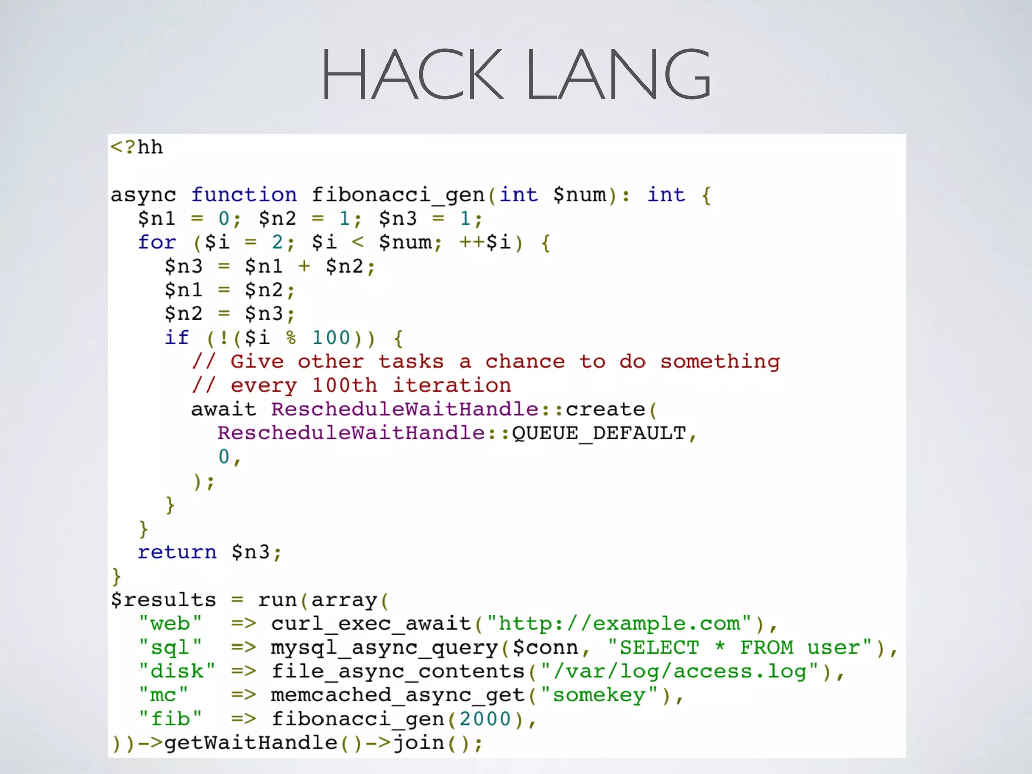 HACK LANG
od hhvm 3.6 - obecnie hhvm 3.10
 