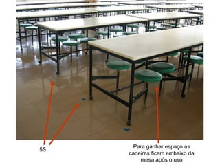 5S Para ganhar espaço as cadeiras ficam embaixo da mesa após o uso 