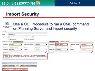  Use a ODI Procedure to run a CMD command
on Planning Server and import security
Import Security
Solution 1
 