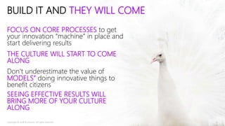 FOCUS ON CORE PROCESSES to get
your innovation “machine” in place and
start delivering results
THE CULTURE WILL START TO C...
