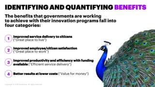 The benefits that governments are working
to achieve with their innovation programs fall into
four categories:
IDENTIFYING...