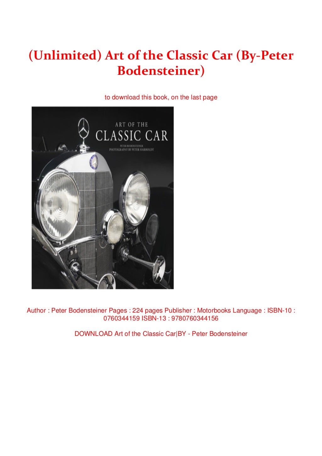 (Unlimited) Art of the Classic Car (By-Peter Bodensteiner)